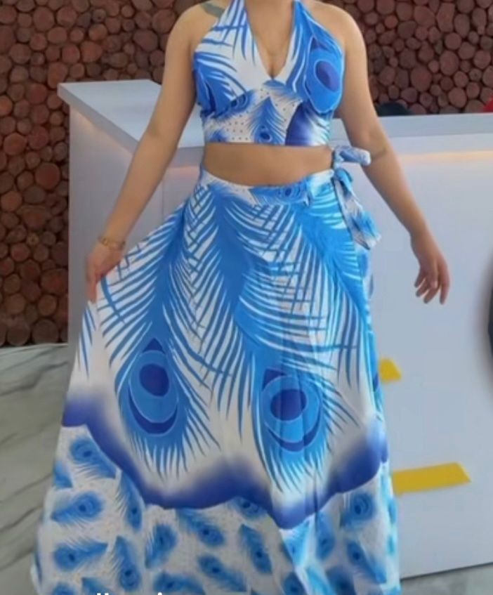 Jaypuri Halter Skirt Set - Pastel fits